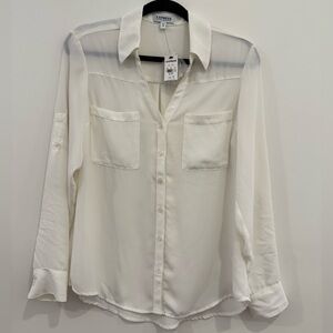 Express The Portofino Button Down Blouse, Ivory, Woman’s medium; NWT
